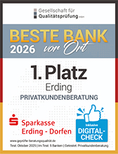Auszeichnung „Beste Bank 2026 vor Ort – 1. Platz Erding“